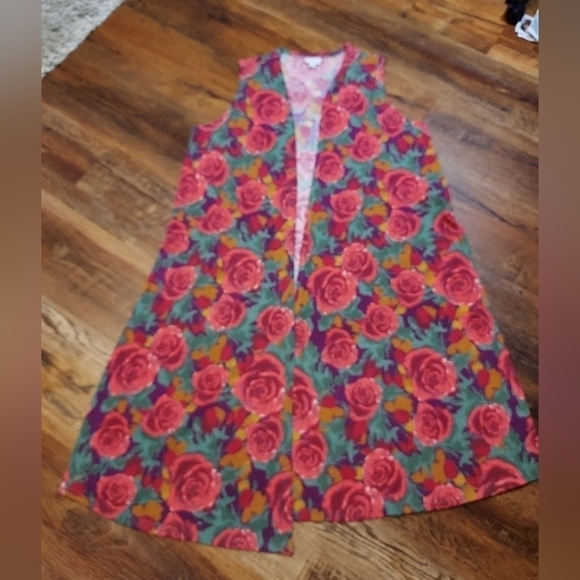 Lularoe Joy Long Vest Large Roses - Picture 10 of 11